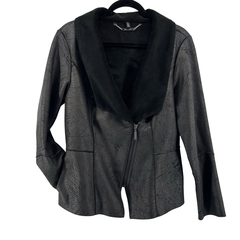 White House Black Market Asymmetrical Zip LS Shearling Moto Blazer Jacket GOTH